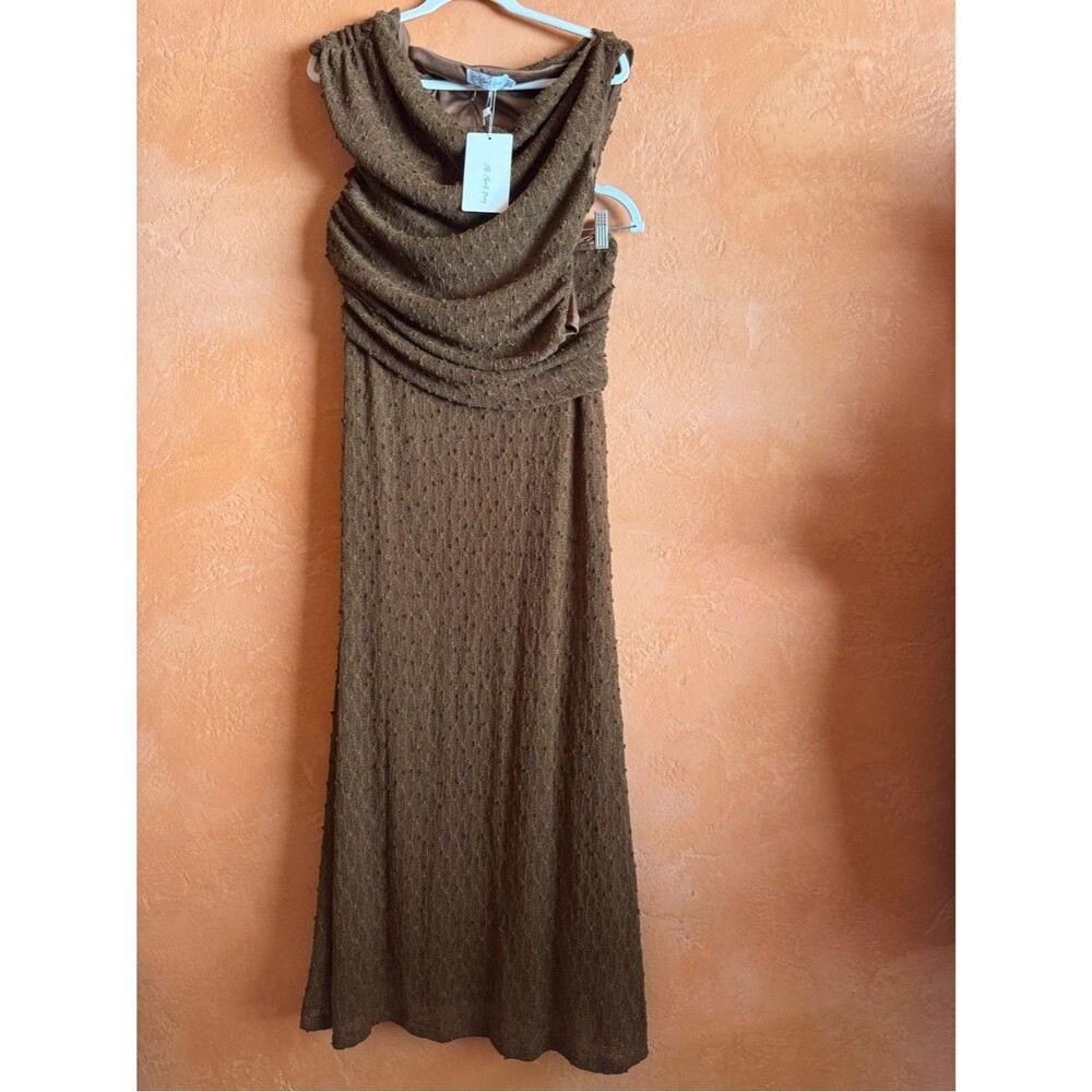 All About May Brown Textured Draped Top & Maxi Skirt Set AU 10 / US 6 NWT